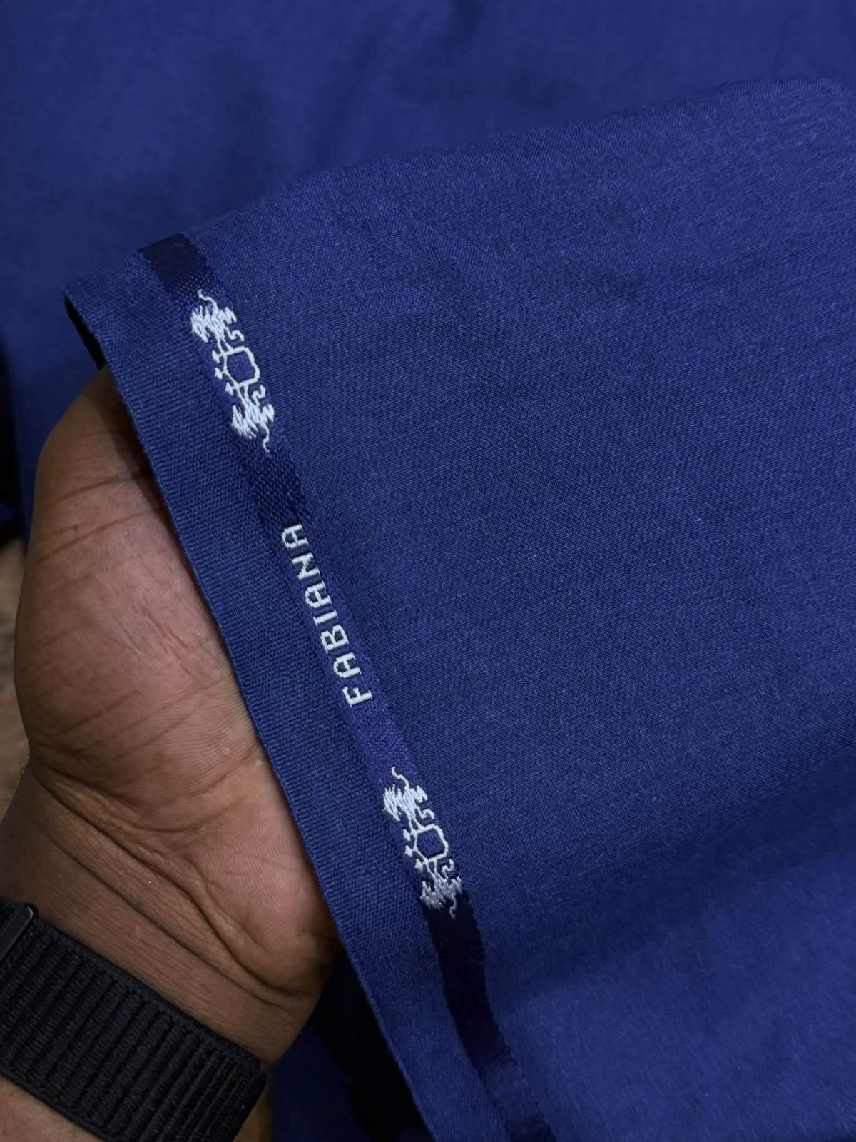 Blue Fabiana fabric with woven selvedge